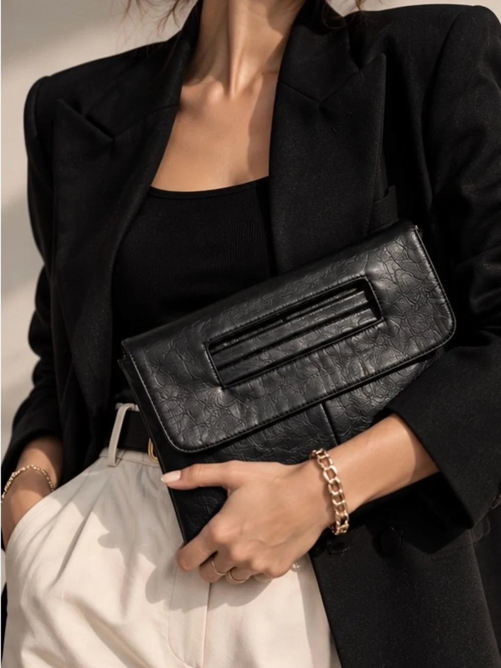 Classic Black Leatherette Envelope Clutch